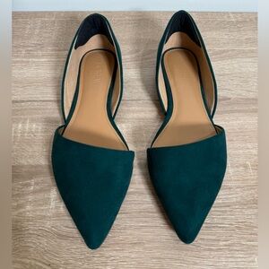 New J Crew Women’s Emerald Green Suede Pointed Toe Flats Shoes Sz 7